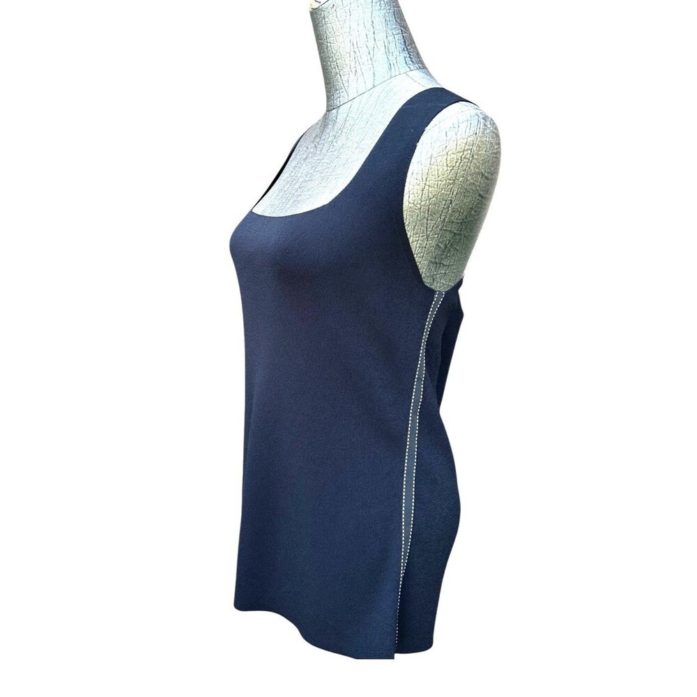 Escada Black Knit Tank Top with White Side Stitching Large